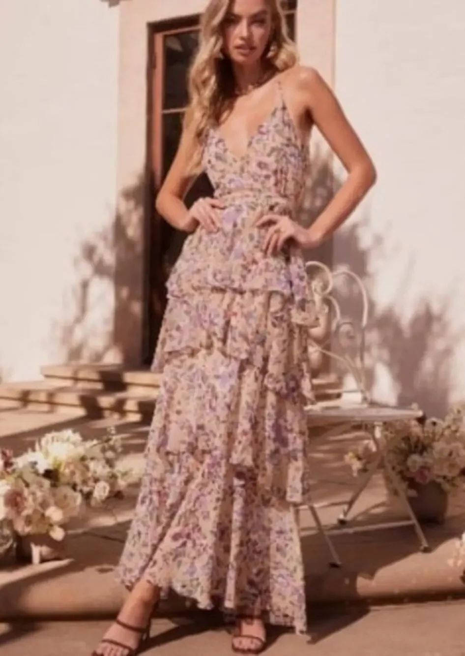 NWT ASTR the Label Rosana Floral Tiered Ruffle Maxi Dress Sz. L